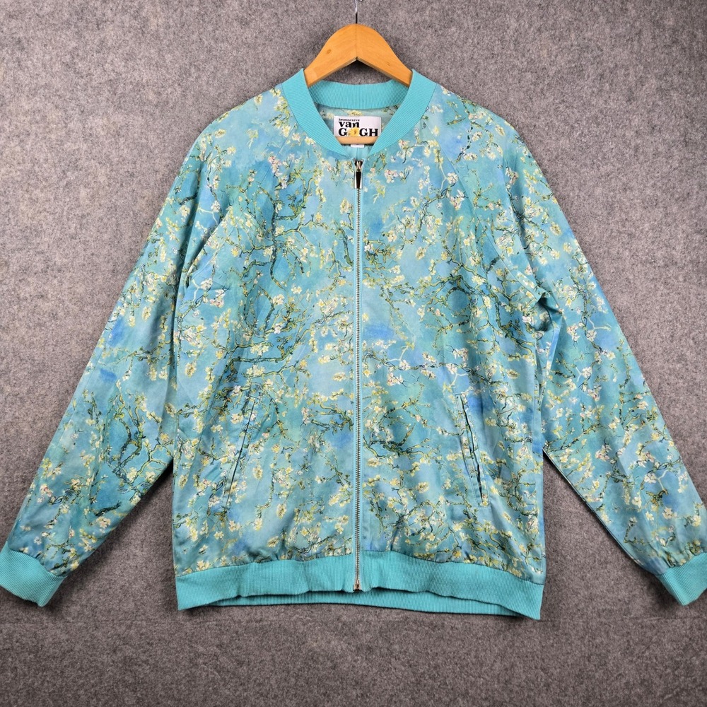 Immersive Van Gogh Bomber Jacket Adult Medium Blue Almond Blossom Art Graphic